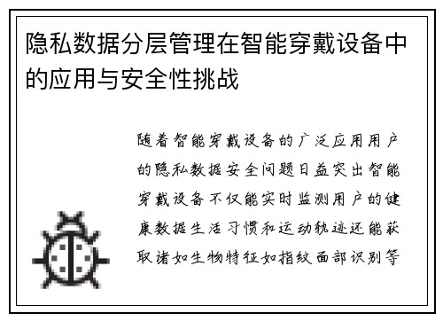 隐私数据分层管理在智能穿戴设备中的应用与安全性挑战